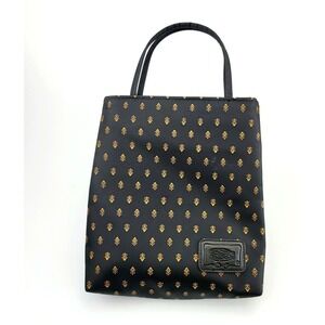 Black Shopper Tote Bag‎ Womens Floral Allover Logo Patch Boho Purse Grocer